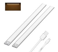 Klighten 2 Piezas Luz de Armario 60CM Recargable USB, Led Cocina Bajo mueble con Sensor Movimiento, 3 Modos, Luces Armario Adhesiva Magnetica Pilas, 113 LEDs, Blanco Cálido 3000K, 3200mah, Plata
