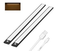 Klighten 2 Piezas Luz de Armario 60CM Recargable USB, Led Cocina Bajo mueble con Sensor Movimiento, 3 Modos, Luces Armario Adhesiva Magnetica Pilas, 113 LEDs, Blanco Cálido 3000K, 3200mah, Negro