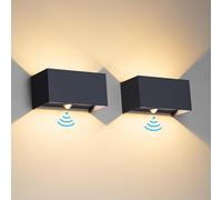 Klighten 2PCS Aplique de pared con sensor de movimiento,24W Aplique pared exterior/interior con haz de luz ajustable, 3000K blanco cálido, Lámparas de pared Ip65 con sensor (Antracita)