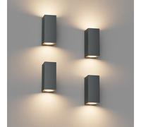 Klighten 4 Piezas Cuadrado Lámpara pared Exterior/Interior, IP65 Impermeable Antracita Aplique Pared Exterior, GU10 Luz Pared de Aluminio Moderno para Jardines Pasillo Terraza, Bombilla no Incluida