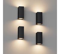Klighten 4 Piezas Cuadrado Lámpara pared Exterior/Interior, IP65 Impermeable Negro Aplique Pared Exterior, GU10 Luz Pared de Aluminio Moderno para Jardines Pasillo Terraza, Bombilla no Incluida