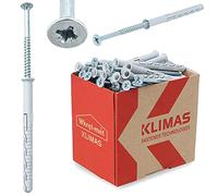 Klimas® Juego de 50 tacos para marco, 8 mm de diámetro x 100 mm, con tornillos de cabeza avellanada PZ-3, juego de tornillos para hormigón, hormigón poroso, tornillos de acero inoxidable, para