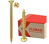 Klimas Torx TX Juego de tornillos para madera aglomerada, tornillos de cabeza avellanada para terraza, tornillos universales para construcción de tejado, amarillo, 4,0 x 70 mm, 250 unidades