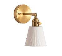 Klobvtt Aplique de pared de latón, lámpara de pared moderna, luz de montaje en pared interior con sábalo de cerámica acanalado blanco, apliques de cabecera ajustables, luces de noche para sala de esta