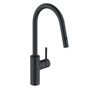 KLUDI E-GO VOICE Mezclador monomando electrónico de fregadero, caño giratorio, con rociador de vajilla, 423006677, Color: negro mate intenso