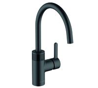 KLUDI E-GO Mezclador monomando electrónico de fregadero, palanca cerrada, con sensor, alimentación de red, 215 mm de proyección, 422006675, Color: negro mate intenso