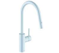 KLUDI E-GO VOICE Mezclador monomando electrónico de fregadero, caño giratorio, con rociador de vajilla, 423005377, Color: Blanco mate