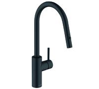 KLUDI E-GO VOICE Mezclador monomando electrónico de fregadero, caño giratorio, con rociador de vajilla, 423006677, Color: negro mate intenso