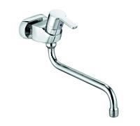 KLUDI LOGO NEO Mezclador monomando de pared para fregadero, monomando cerrado, para montaje en pared, agujero para grifo de 45 mm, caño de 200 mm, cromo, 379140575