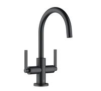 Kludi Nova Fonte - Grifo de lavabo con desagüe Push-Open y caño giratorio, negro mate 201183915
