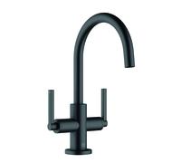 KLUDI NOVA FONTE PURISTIC grifería de lavabo, instalación monohilo, asas de mariposa, orientable, con juego de desagüe, 201183915, Color: negro mate