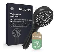 KLUDI-X1 Alcachofa de ducha universal de ahorro de agua opcional, alcachofa ducha con 1 tipo de chorro, ducha de mano fácil de limpiar, Ø 10,7 cm, negro mate