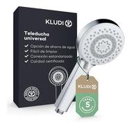 KLUDI-X1 Alcachofa de ducha universal de ahorro de agua opcional, alcachofa ducha con 3 tipos de chorro (cuerpo, cabello, piel), ducha de mano fácil de limpiar, Ø 10,7 cm, cromo