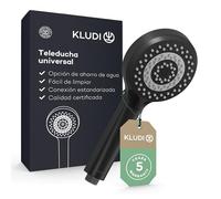KLUDI-X1 Alcachofa de ducha universal de ahorro de agua opcional, alcachofa ducha con 3 tipos de chorro (cuerpo, cabello, piel), ducha de mano fácil de limpiar, Ø 10,7 cm, negro mate