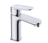 KLUDI -X1 Grifo de lavabo cromado, grifo de ahorro de agua, tamaño M, altura de caño 95 mm, cartucho de cerámica, grifo mezclador de lavabo con mangueras de conexión, arranque en frío