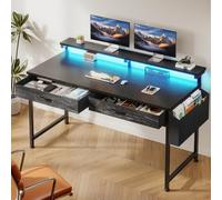Klyvvo Escritorio con Luces LED y 2 Cajones, 100x50 cm Mesa Gaming con Soporte para Ganchoy Bolsa Lateral, Escritorio RGB con Gancho para Oficina en Casa, Oficina y Habitación Juvenil, Negro