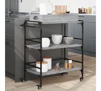 KMUNGDWG Carro de cocina gris Sonoma 81,5 x 41 x 92,5 cm de madera con marco de acero, carrito de servir con ruedas y toallero, 2 ruedas con bloqueo, carrito versátil para cocina