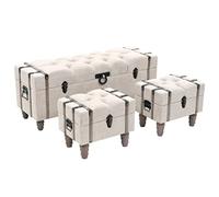 KMUNGDWG Juego de 3 bancos de almacenamiento de madera maciza con patas de | Asiento acolchado, espacio de almacenamiento en el interior, apilable para ahorrar espacio, fácil montaje