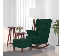 KMUNGDWG Silla mecedora con orejas de terciopelo verde oscuro con reposapiés, patas balancín de madera maciza, cómodos reposabrazos, funda de terciopelo suave, sillón y taburete, juego para salón