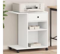 KMUNGDWG Soporte para impresora con ruedas, color blanco, 60 x 40 x 68,5 cm, estantería para impresora de madera con 2 ruedas bloqueables, mucho espacio para archivos y suministros de oficina