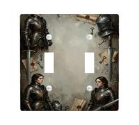 Knight - Placa de cubierta doble para interruptor de luz, diseño de espada de fantasía medieval, sin desplazamiento de plástico marrón, tamaño estándar, para decoración del hogar, sala de estar