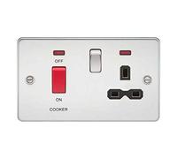 Knightsbridge FPR8333NPC Interruptor de placa plana DP y enchufe conmutado con neón, cromo pulido con inserto negro, 45 A/13 A