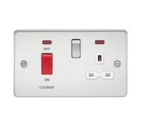 Knightsbridge FPR8333NPCW - Interruptor de placa plana DP y enchufe conmutado con neón, cromo pulido con inserto blanco, 45 A/13 A