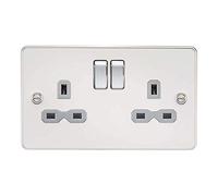 Knightsbridge FPR9000PCG Placa Plana DP Enchufe Conmutado, Cromo Pulido con Inserto Gris, 13 A, 2G