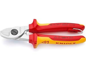 KNIPEX Tijeras cortacables en blister cromado Aislado con fundas multicomponente, homologado por VDE; con anilla de fijación aislada, 95 16 165 T BK