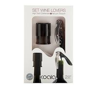 Koala Spain Set Amantes del Vino Negro (2 Piezas), 1 Tapón de Vacío para Vino, 1 Sacacorchos de Dos Tiempos