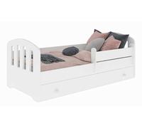Kobi Lit Enfant Felix Blanco | con Rangement é Tiroir | 160x80cm | Lit Garcon Petite Fille Lits para niños | con Un Matelas et Un Cadre | la Chambre Bebé | Iluminado Simple con barandilla de Barrera