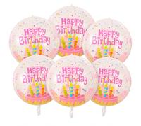 Koboko Happy Birthday - Globos redondos de papel de aluminio para tarta de cumpleaños con velas, 6 unidades, color rosa