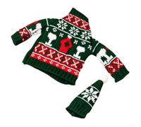 KOCKSHION Funda Decorativa para Botella de Vino de Navidad Tejido de Poliéster, Tamaño Único, Color Verde, Suéter y Gorro para Fiestas Navideñas, Accesorio Reutilizable para Decoración