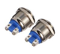 KOCKSHION Interruptor de Botón Metálico Pulsador Momentáneo de Acero Inoxidable de 19 Mm Resistente al Agua Pack de 2 Unidades para Audio y Contactor
