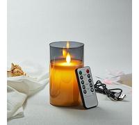 Koelaa Velas LED Recargables USB con Control Remoto - Velas de Vidrio Realistas con Efecto Llama Parpadeante - Decoración para Hogar, Mesa, Boda, Navidad, Restaurante, Centro de Mesa - 7.5 x 15 cm