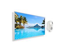 Könighaus calefactor decorativo Panorama 1200 Watt - termostato Smart - | App, marco blanco, motivo: 01. Isla Bora Bora, TÜV SÜD, calefactor infrarrojo de pared