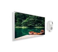 Könighaus calefactor decorativo Panorama 1200 Watt - termostato Smart - | App, marco blanco, motivo: 04. Barco y lago, TÜV SÜD, calefactor infrarrojo de pared