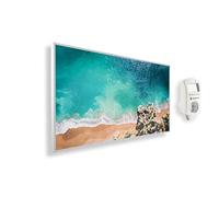 Könighaus Calefactor por Infrarrojos con Cuadro, 1200 Vatios + Termostato Inteligente y Aplicación Könighaus - Estufa de Pared de Bajo Consumo - TÜV SÜD - Marco Blanco (15. Playa paradisíaca 2)