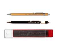 Koh-I-Noor TOISEN D'OR 5900 und VERSATIL 5201 - Lápiz mecánico de metal con sacapuntas, para los minas 2 mm - juego de 3, colores negro y amarillo y los minas 2 mm 2B (12 piezas)