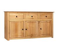 KOIECETA Aparador de madera maciza de pino Panamá con 3 cajones, 3 puertas, armario auxiliar, multiusos, 135 x 40 x 80 cm, color marrón