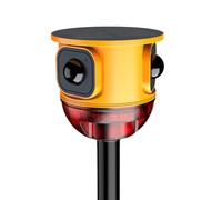 KOKMEYA Detector de movimiento solar de 360° con sirena de 120 dB y luz | Con mando a distancia, 10 sonidos de alarma, grabación de voz de 15 segundos, 4 modos, carga USB-C y protección IP55 contra