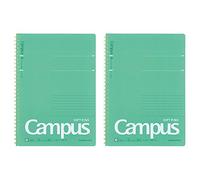 KOKUYO Campus - Cuaderno de anillas suaves, semi-B5, B de 6 mm, rayado de puntos, 34 líneas, 40 hojas, verde, juego de 2, importación de Japón (SU-S111BT-G)