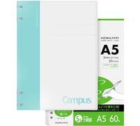 KOKUYO Campus - Juego de cuadernos de encuadernación en espiral de 2 x 2, cuaderno recargable A5 + 60 papeles de recambio cuadriculados de 5 x 5, capacidad de 40 hojas, azul claro, perfecto para el