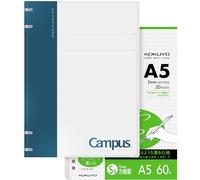 KOKUYO Campus - Juego de cuadernos en espiral de 2 x 2, cuaderno recargable A5 + 60 papeles de recambio con rayas gráficas de 5 x 5, capacidad de 40 hojas, azul marino, perfecto para el trabajo