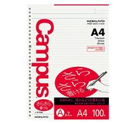 Kokuyo Campus - Papel de hojas sueltas para carpetas, escritura suave Sarasara, A4, A rayado, 30 agujeros, 35 líneas, 100 hojas, pH neutro, resistente al sangrado, 75 g/m², importación de Japón (NO