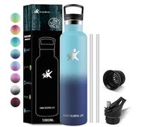 KollyKolla Botella Termica 1 litro, Botella Agua Acero Inoxidable, Botella con Pajita y Filtro, Cantimplora Sin BPA, Termo Doble Pared al Vacío a Prueba de Fugas, Adultos y Niños, Deporte, Escuela