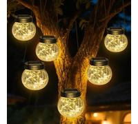 Kolpop Faroles solares impermeables para exteriores, paquete de 6, luces solares colgantes con 30 LED, globos colgantes de vidrio agrietado para jardín, patio, valla, patio, decoración de árbol de