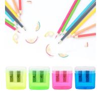 KOLZEMV Sacapuntas, Sacapuntas de 4 Colores con Deposito, sacapuntas con deposito,Sacapuntas de Doble Agujero,Sacapuntas Portátiles,Antideslizantes de Seguridad,Adecuadas para Uso Doméstico y Escolar