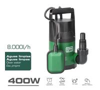 Koma Tools Bomba Sumergible de Drenaje Bal-400, 400W, 8000 L/h, para Aguas Limpias, Profundidad 7m, Altura 7.5m, con Flotador Automático y Cable 10m