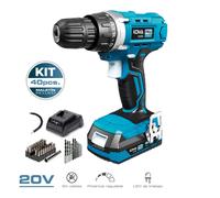 Koma Tools Kit Taladro Atornillador 20V con 40 Accesorios y Batería 2.0Ah